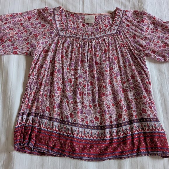 Vintage Knox Rose Floral Red Top Ruffled Sleeves (size M) - Picture 3 of 7